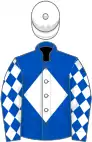 Royal blue, white diamond, diamonds on sleeves, white cap