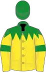 Yellow, green spiked yoke, armlets and cap