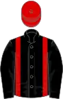 Black, red braces, red cap