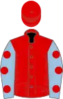 Red, light blue sleeves, red spots