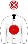White, red disc, hooped cap