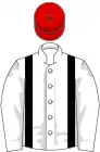 White, black braces, red cap