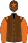 BROWN, orange epaulettes and sleeves, brown cap, orange star