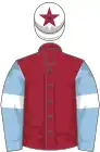 Maroon, light blue sleeves, white armlets, white cap, maroon star