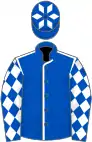 Royal blue, white seams, diamonds on sleeves and cap