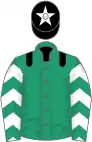 Emerald green, black epaulets, white and black chevrons on sleeves, black cap, white star