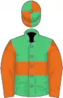 Green, orange hoop, orange sleeves, green cap