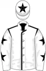 White, black seams, black stars on sleeves, black star on cap