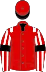 Red, white epaulets, striped sleeves, black armlets, red cap, black peak