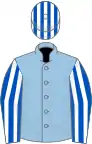 Light blue, royal blue and white striped sleeves and cap