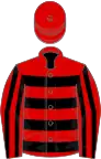 Red and black hoops, striped sleeves, red cap