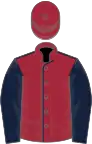 Maroon, dark blue seams and sleeves, maroon cap