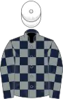 Dark blue and grey check, white cap