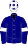 Navy blue, white armlets and cap with blue spots
