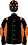 Black, orange epaulettes, diabolo on sleeves, black cap, orange diamonds