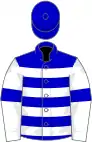 Blue and white hoops, white sleeves, blue armlets, blue cap