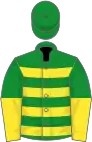 Green and yellow hoops, halved sleeves, green cap