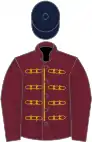 Claret, gold braid, claret sleeves, dark blue cap