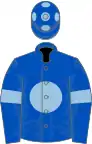 Royal blue, light blue disc, armlets and spots on cap
