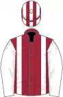 MAROON, white braces and sleeves, striped cap
