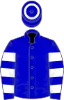 Blue, white hooped sleeves, blue cap, white hoop