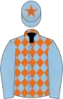 Light Blue and Orange diamonds, Light Blue sleeves, Light Blue cap, Orange star