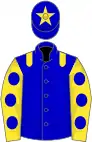 Blue, yellow epaulets, yellow sleeves, blue spots, blue cap, yellow star