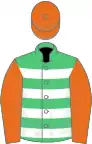 Emerald Green, White hoops, Orange sleeves and cap