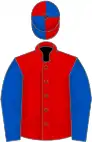 Red, royal blue sleeves, quartered cap