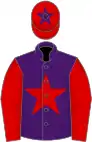 Purple, red star and sleeves, red cap, purple star