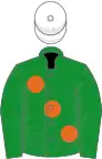 Green, large orange spots, white cap