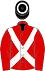 Red, white cross-belts, black cap, white hoop