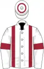 White, maroon braces and armlets, hoop on cap