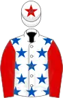 WHITE, royal blue stars, red sleeves, white cap, red star