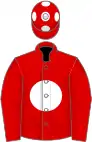 Red, white disc, white spots on cap