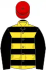 Black and yellow hoops, black sleeves, red cap