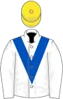 WHITE, royal blue chevron, yellow cap