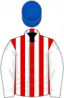 Red and white stripes, white sleeves, royal blue cap