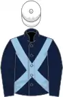 Dark blue, light blue crossbelts, white cap