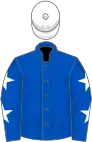 Royal blue, white stars on sleeves, white cap