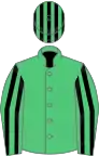 Emerald green, emerald green and black striped sleeves, striped cap
