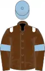 Brown, white epaulets, brown sleeves, light blue armlets, light blue cap