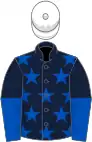 Dark blue, royal blue stars, halved sleeves, white cap