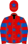 Red, royal blue stars, hooped sleeves and star on cap