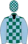 Dark green and light blue check, light blue sleeves
