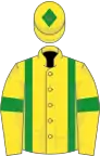 Yellow, green braces and armlets, diamond on cap
