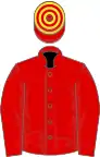 Red, red and yellow hooped cap