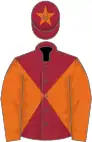 Maroon and orange diabolo, orange sleeves, maroon cap, orange star