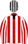 Red and white stripes, black and white striped cap