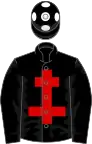 Black, red cross of lorraine, white spots on cap